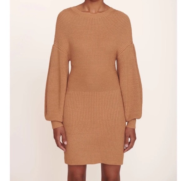 STAUD Dresses & Skirts - STAUD Marylebone Camel Long Sleeve Crewneck Knit Sweater Dress Size Large